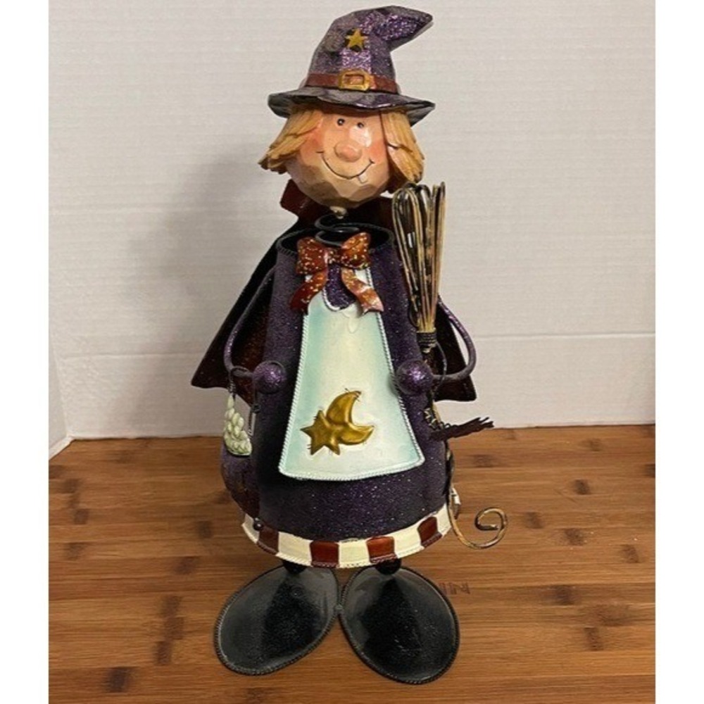 Whimsical Metal Witch Figurine Halloween Decoration Statue Fall Decor